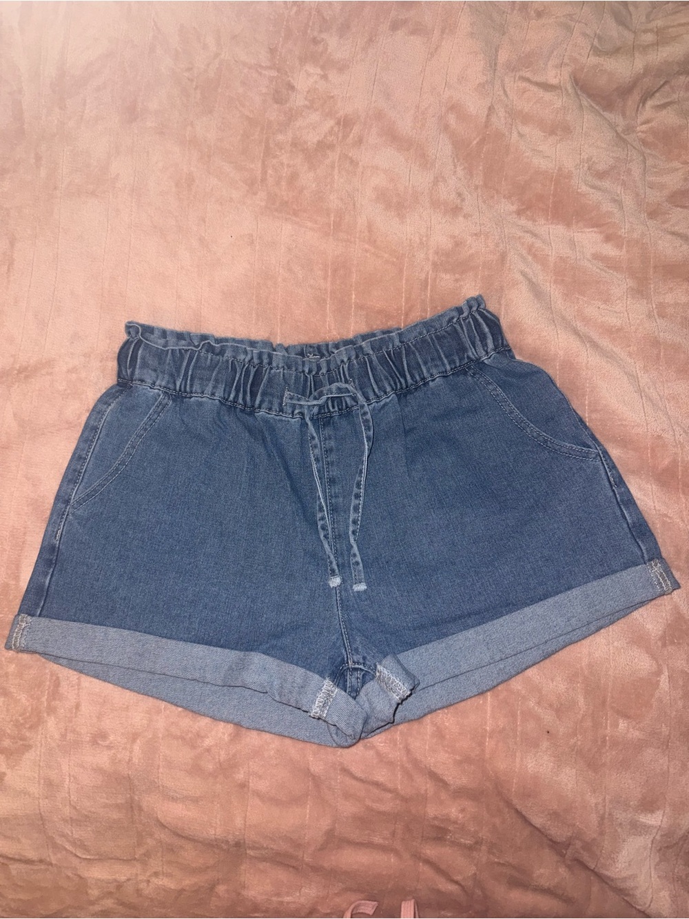 SHEIN Blue Paperbag Denim Shorts with Rolled Cuffs